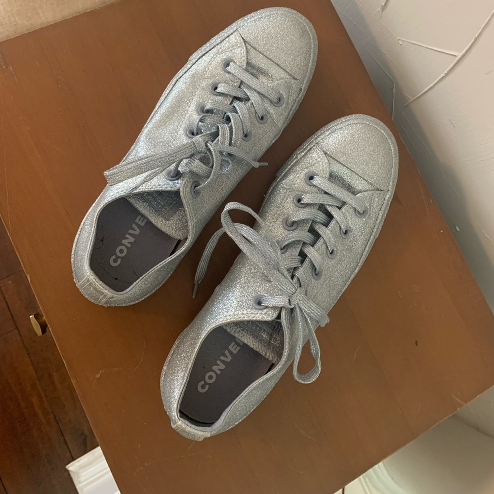 Converse Lo Top Silver Glitter Sneakers